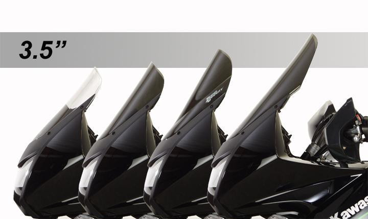 Zero Gravity Sport Touring Windscreen Kawasaki KLR650, set of four black and dark tinted motorcycle windscreens for Kawasaki KLR650 with different heights for touring and riding comfort.