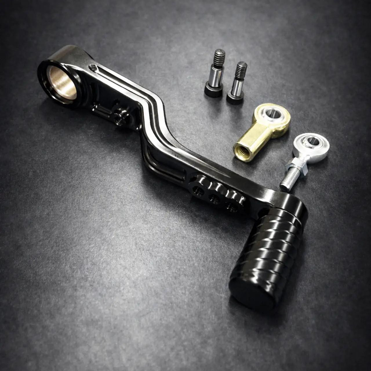 G Force Racing Components Billet Shift Lever Suzuki GSXR1000 (17-25), black and metallic silver motorcycle shift lever with mounting hardware on a dark background.