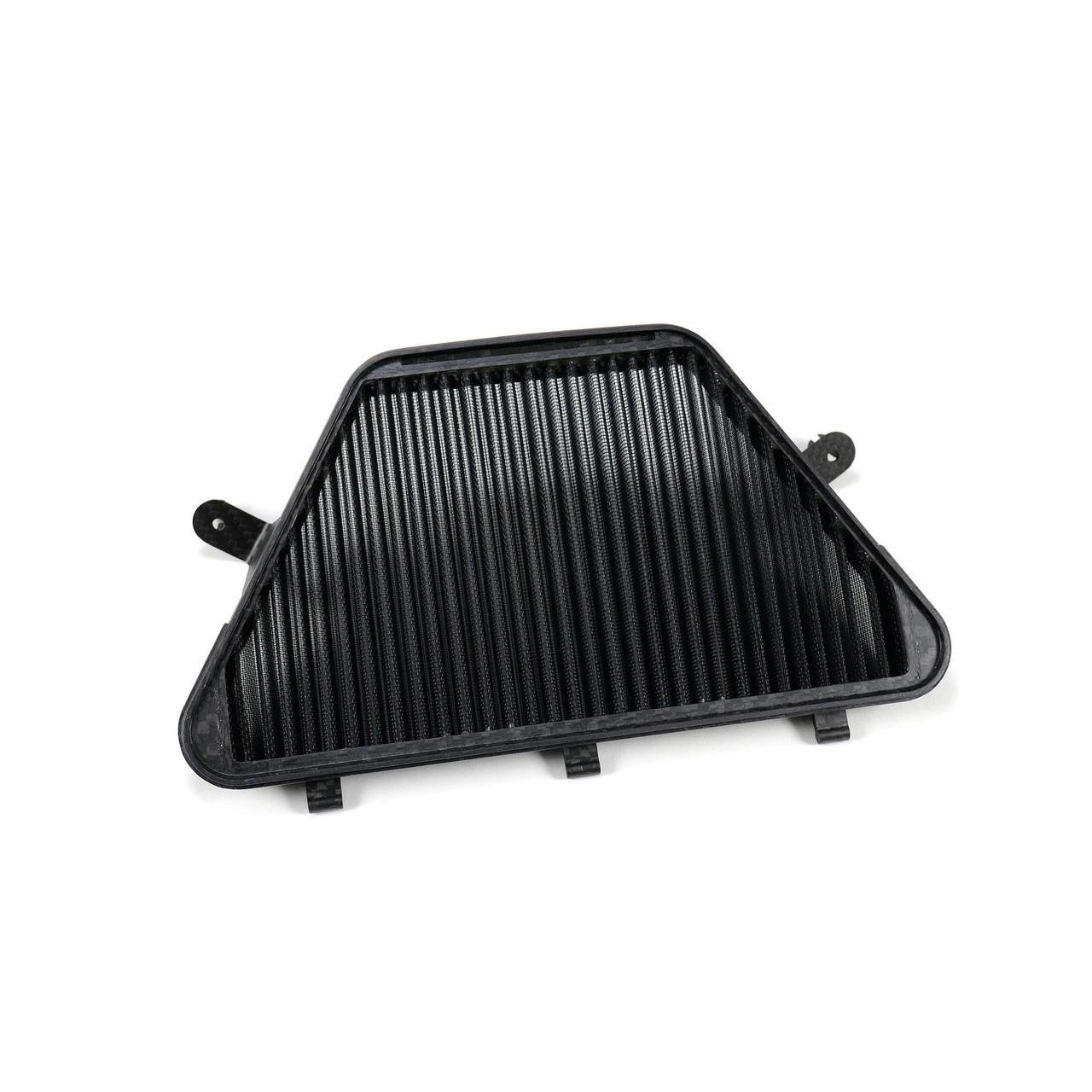 Sprint Filter Motorcycle Air Filters Sprint Filter P08 F1-85 CBR1000RR-R (20-26) w/ Carbon Frame, close-up view of black carbon frame with air filter mesh.