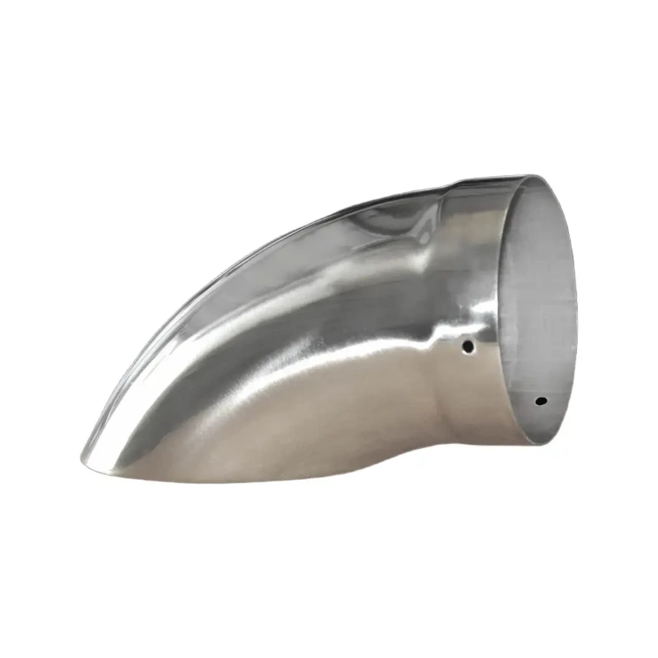 VooDoo Motorcycle Components Voodoo Sidewinder Turn Down Tip, shiny metallic motorcycle exhaust tip with a curved design for custom motorcycle exhaust systems.