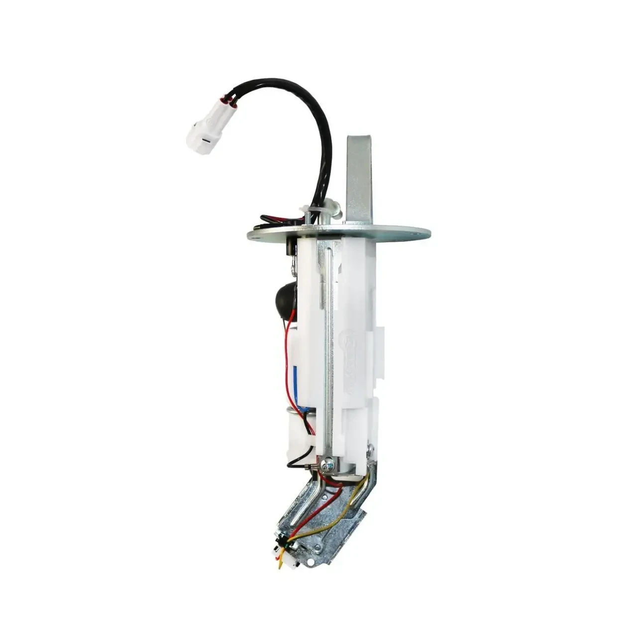 Quantum OEM Replacement Motorcycle Fuel Pump, image of a Suzuki GSXR750 fuel pump replacement showing its components and wiring.