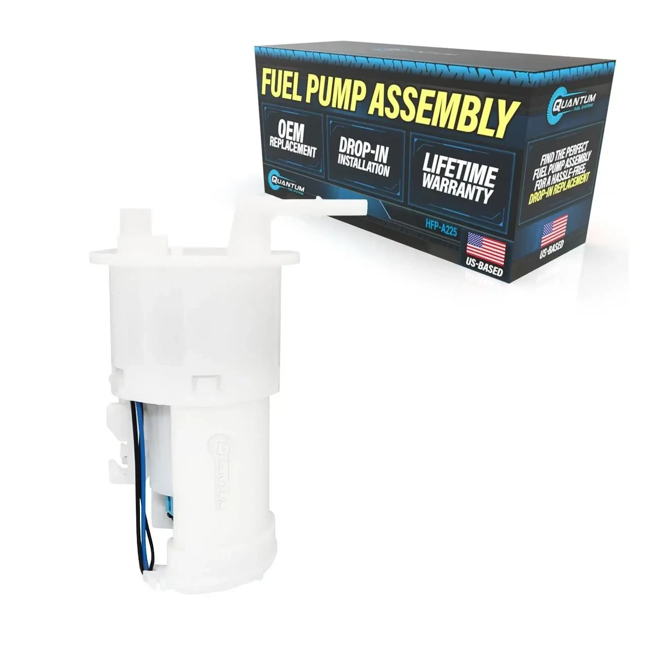 Quantum OEM Replacement Motorcycle Fuel Pump, Yamaha YZF-R6 (11-16) fuel pump with packaging box.
