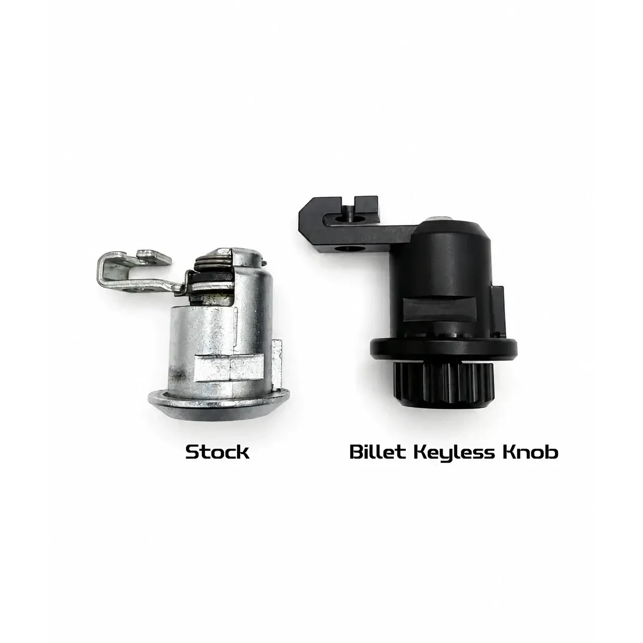 MWP Keyless Trunk Knob Suzuki GSXR1000, comparison of stock and billet keyless trunk knobs for Suzuki GSXR1000 motorcycle (2017-2025).