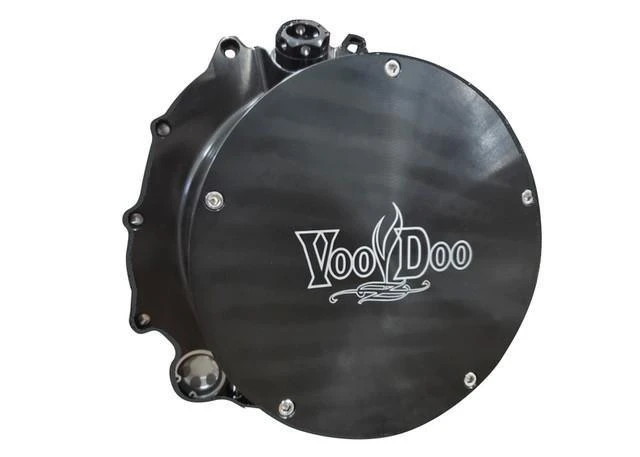 VooDoo Motorcycle Components *OPEN BOX VooDoo Quick Access Clutch Cover Kawasaki ZX-14R (06-25), black clutch cover with VooDoo logo and mounting screws.