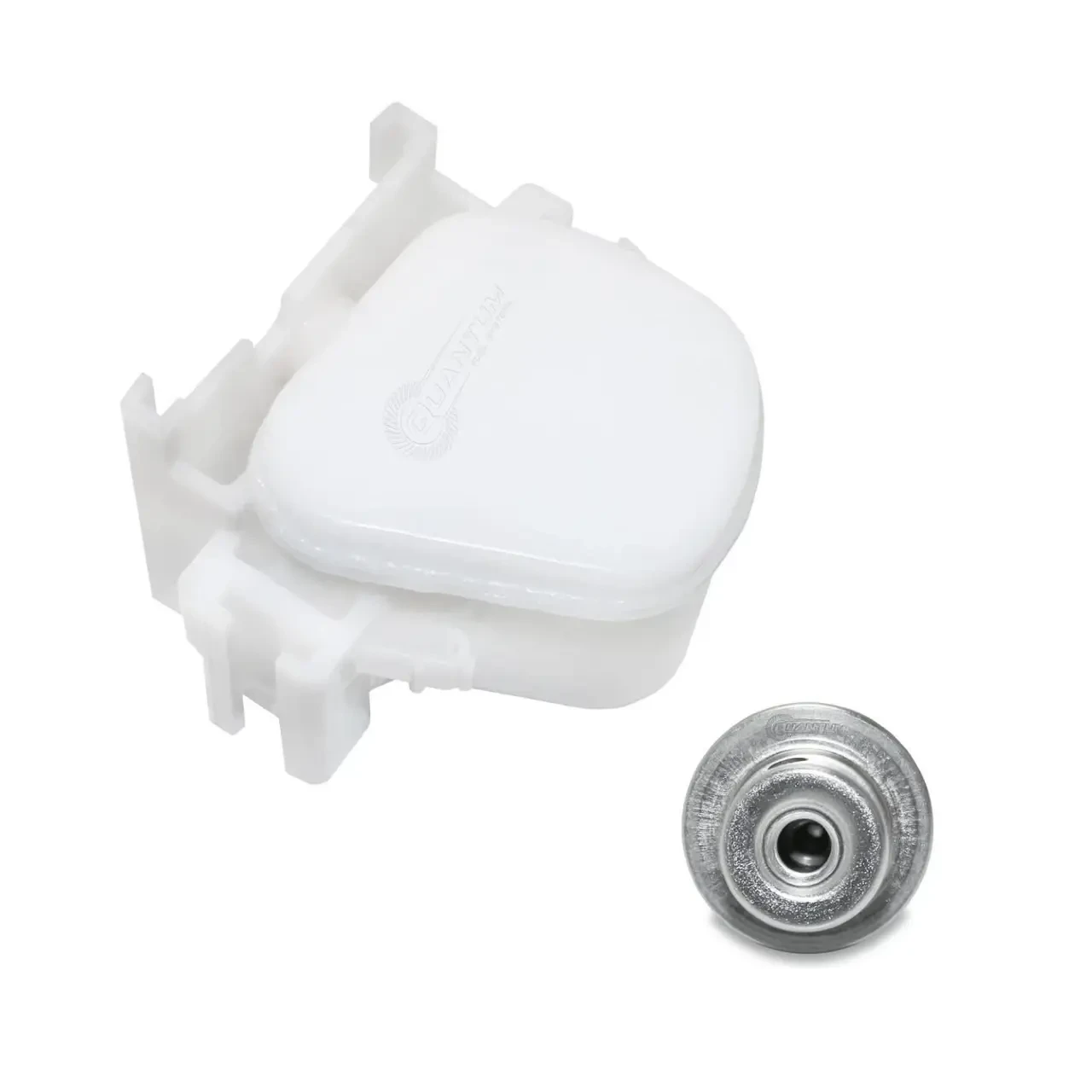 Quantum OEM Replacement Motorcycle Fuel Pumps Quantum OEM Replacement Fuel Pressure Housing W/ Regulator Suzuki GSXR600/750 (11-25), white fuel pump housing and pressure regulator component.