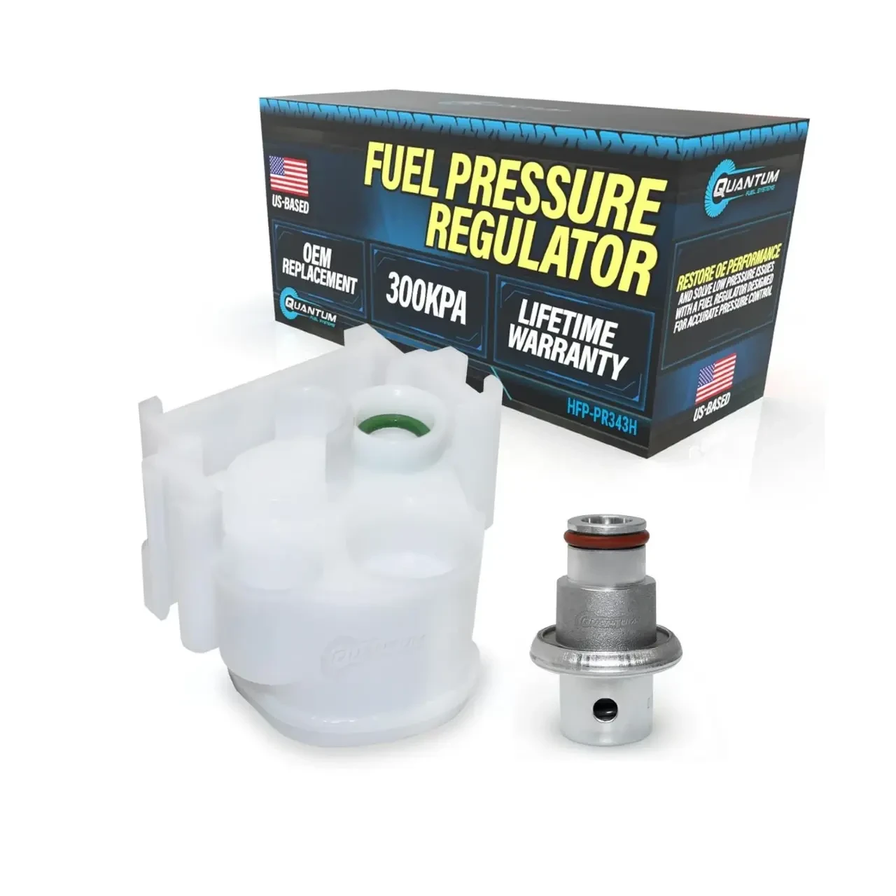 Quantum OEM Replacement Motorcycle Fuel Pumps, fuel pressure housing with regulator for Suzuki GSXR600/750 (11-25), includes pressure housing and regulator component.