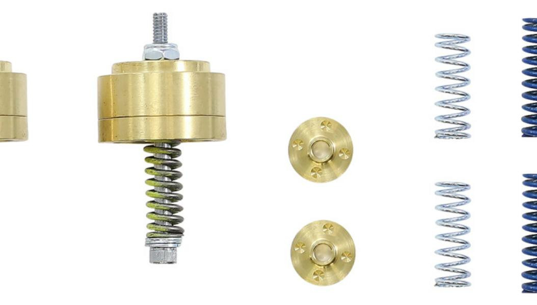 Race Tech Gold Valve Fork Emulator Kawasaki KLR650, close-up of gold-colored fork emulator components and springs.