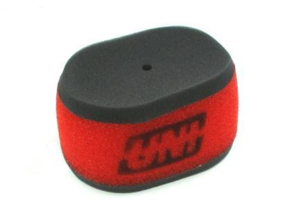 UNI Foam Air Filter Kawasaki KLR650, red and black foam air filter with UNI branding for motorcycle engine filtration.