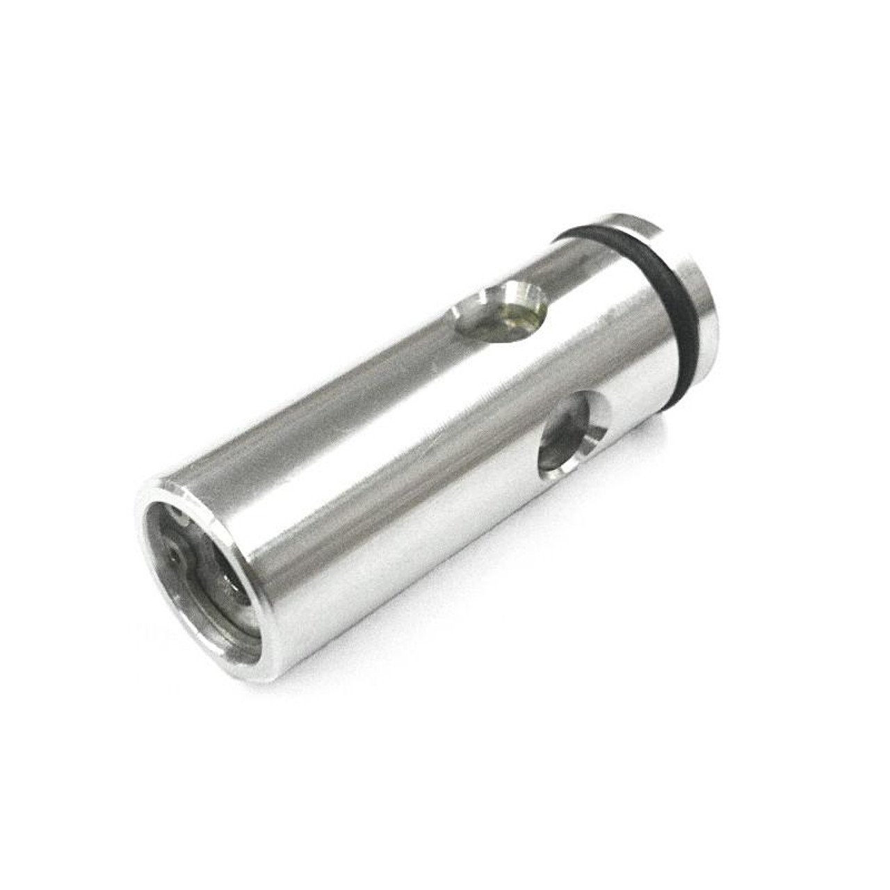 Schnitz Racing Schnitz High Pressure Oil Relief Valve for Suzuki Hayabusa, GSXR1000, GSXR750, and GSXR600 - image of a metal oil relief valve with a black rubber seal, designed for high-performance motorcycle engines.