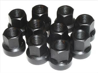 APE Cylinder Head Nuts, set of black steel nuts with threaded interior for engine maintenance.