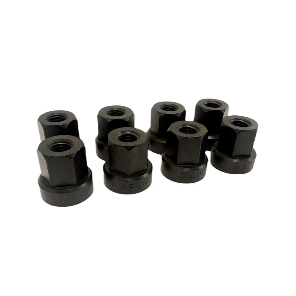 APE Cylinder Head Nuts, set of six black metal engine cylinder head nuts.
