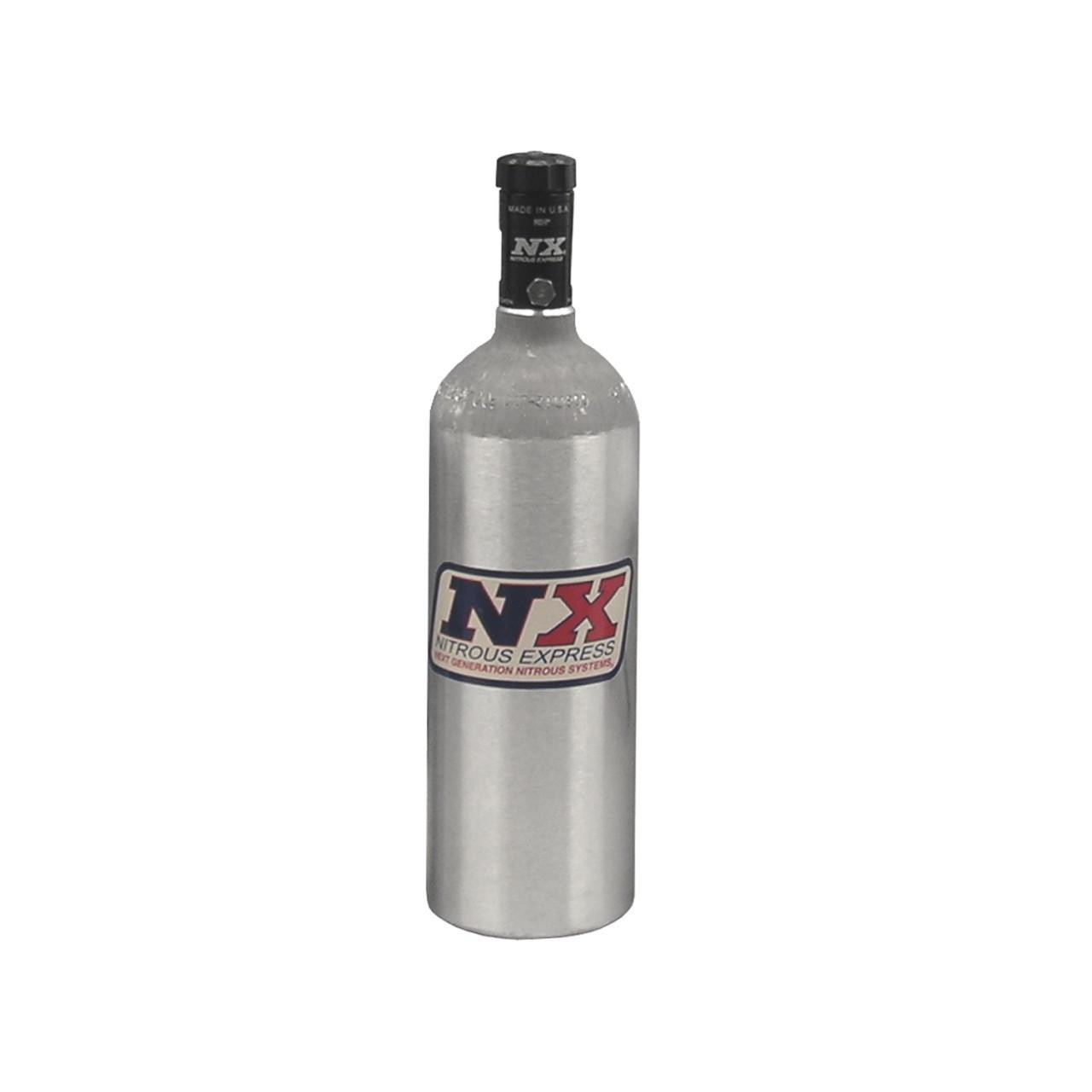 NX Nitrous Bottle, a sleek silver cylindrical bottle used for storing nitrous oxide for automotive performance enhancement.