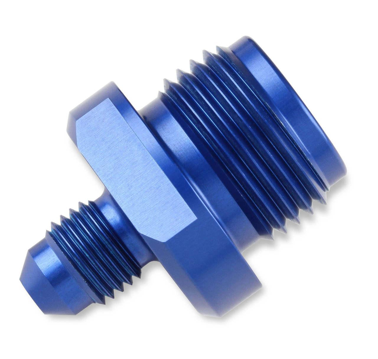 NOS In-Line Hi-Flow Nitrous Filter, 4an, Blue - High-performance blue aluminum nitrous filter with male 4an threads for inline installation, designed to filter nitrous oxide in automotive applications.