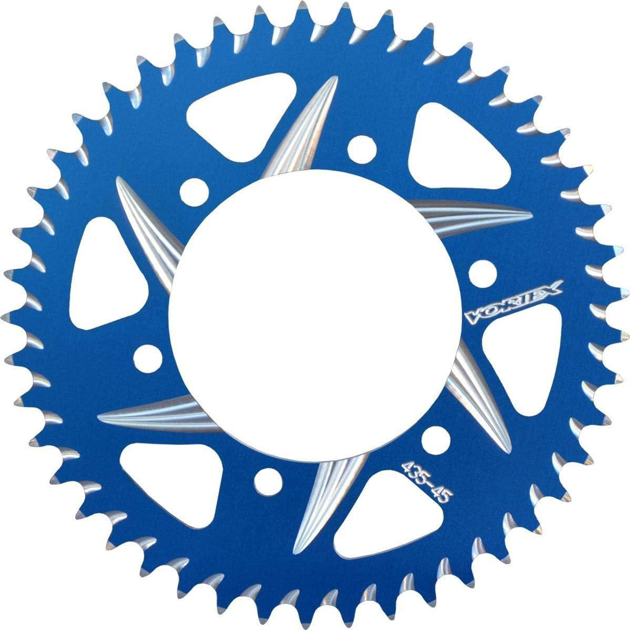 Vortex Rear Aluminum Sprocket BST/Marvic/Coremoto/Rotobox/OZ Wheel 5 Bolt, 76mm OD, 100mm Bolt Circle, blue and silver with sharp teeth design