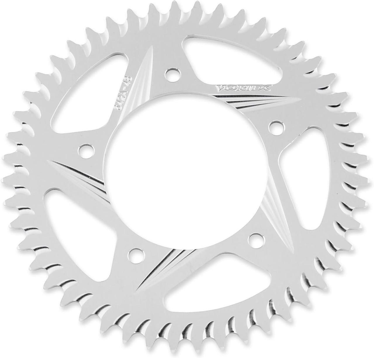 Vortex Rear Aluminum Sprocket BST/Marvic/Coremoto/Rotobox/OZ Wheel 5 Bolt, 76mm OD, 100mm Bolt Circle, motorcycle sprocket with machined aluminum finish and 5 bolt pattern.