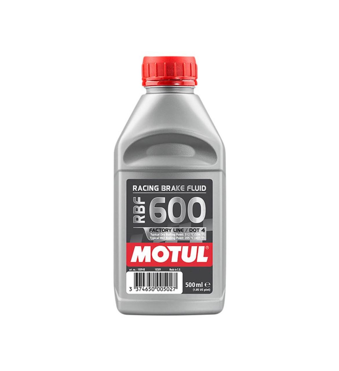 Motul RBF600 Brake Fluid, 500ml bottle of high-performance racing brake fluid for vehicle safety.
