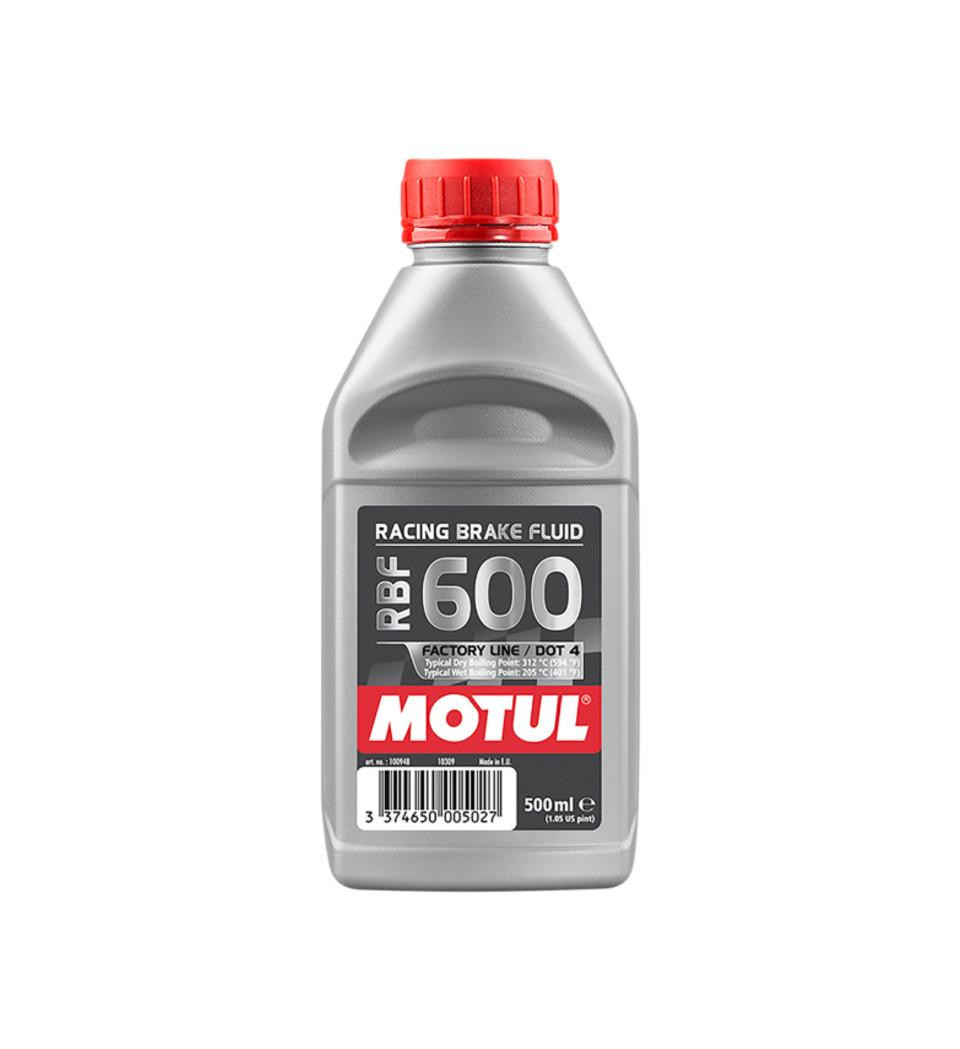 Motul RBF600 Brake Fluid, 500ml bottle of high-performance racing brake fluid for vehicle safety.