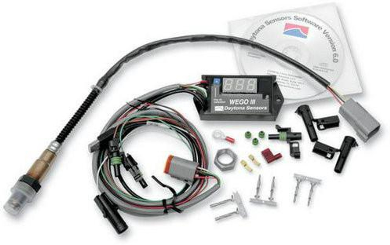 Daytona Sensors Wego III Air Fuel Ratio Metering System, vehicle sensor and wiring installation kit with digital display and connectors. Daytona Sensors Wego III Air Fuel Ratio Metering System, vehicle sensor and wiring installation kit with digital display and connectors.
