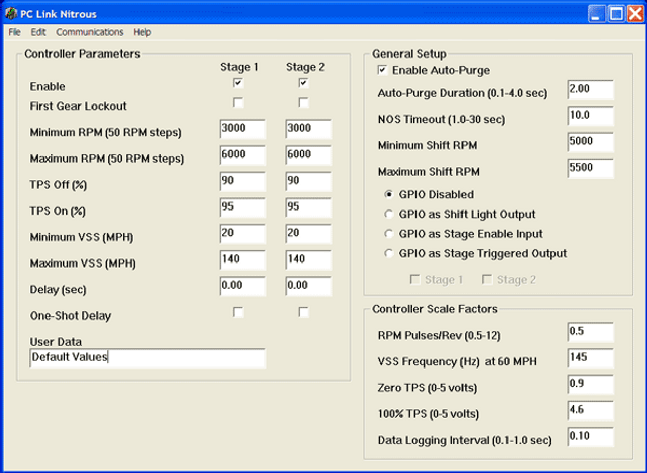 Product Daytona Sensors NC-2 Progressive Nitrous and Data Logger, close-up of the configuration interface showing controller parameters and general setup settings. Product Daytona Sensors NC-2 Progressive Nitrous and Data Logger, close-up of the configuration interface showing controller parameters and general setup settings.