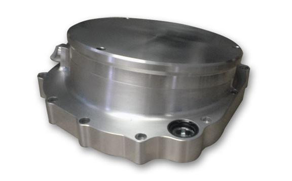 RCC Quick Access Clutch Cover Kawasaki ZX14R (06-25), metallic silver clutch cover with a smooth, polished top surface and mounting holes for easy installation.