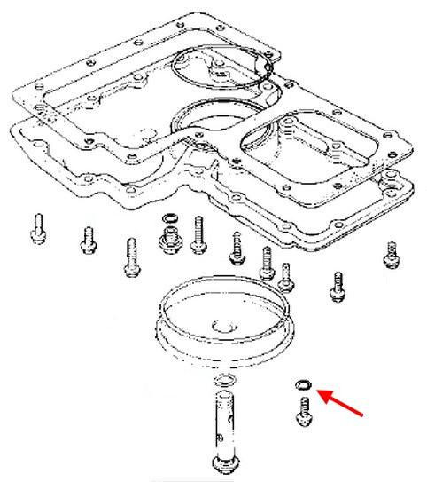 Kawasaki OEM Oil Filter Plug O-Ring KZ900-KZ1000-KZ100J, technical diagram of motorcycle engine part showing oil filter plug O-ring and associated components.