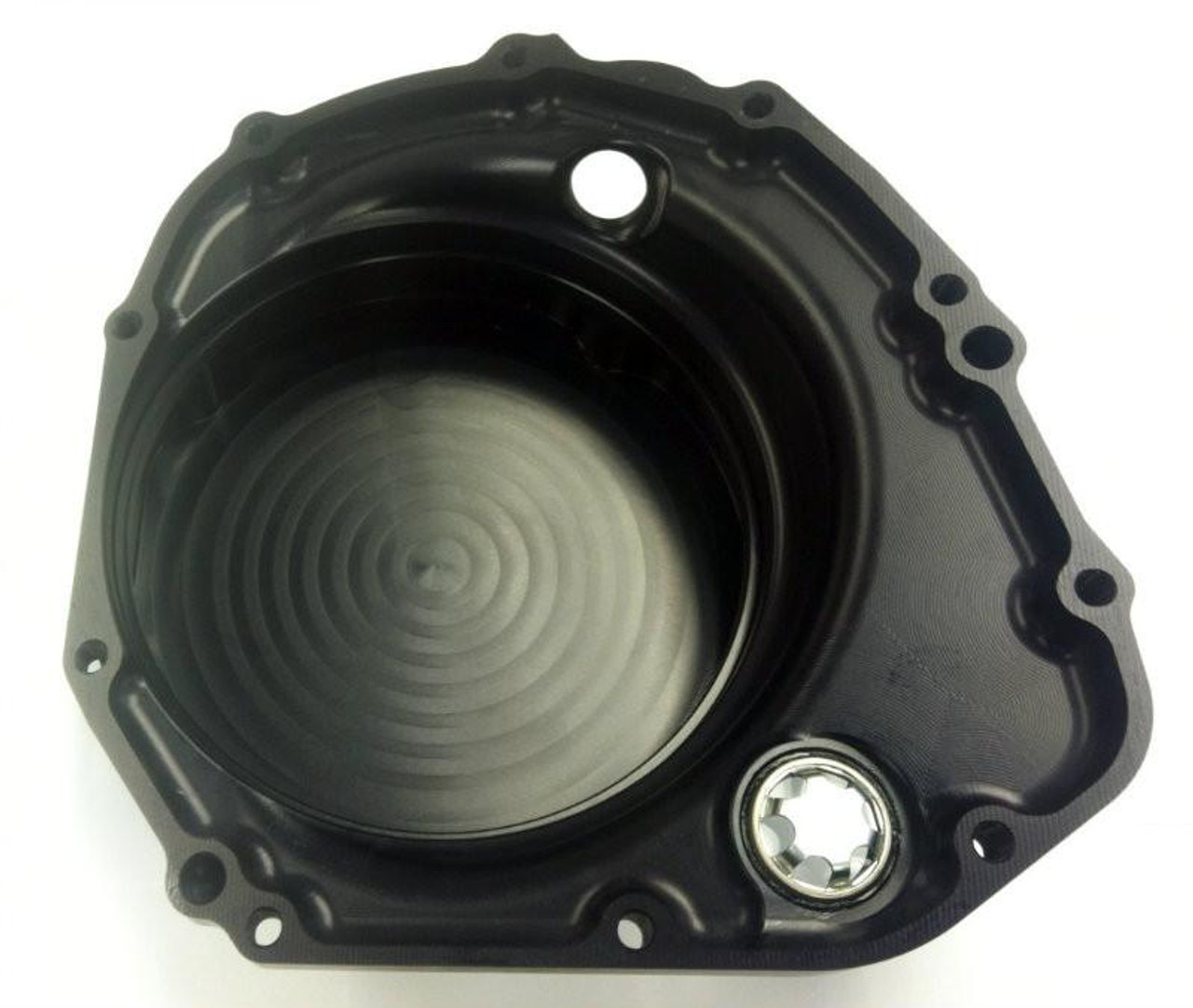 MTC Quick Access Clutch Cover Suzuki GSXR1000 (01-08), black clutch cover with mounting holes and internal gear mechanism.