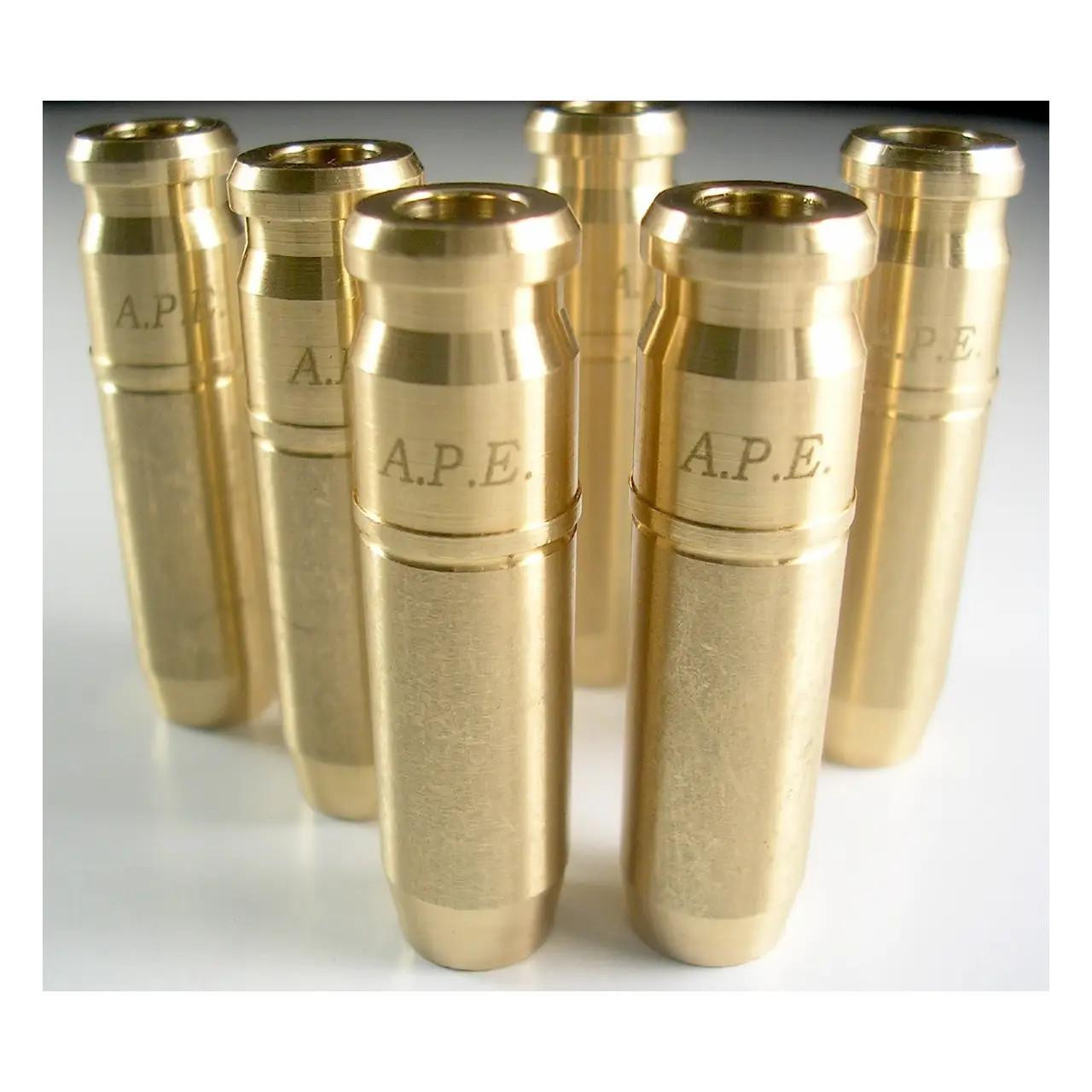 APE Valve Guides, precision-machined gold-colored engine valve guides for automotive repair and performance. APE Valve Guides, precision-machined gold-colored engine valve guides for automotive repair and performance.