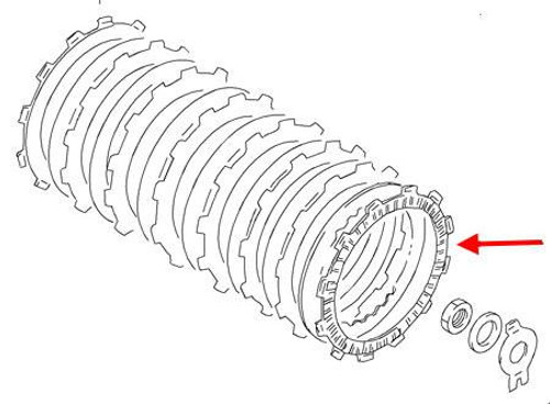 Suzuki OEM Fiber Clutch Plate GS1100-GS1150, image showing multiple fiber clutch plates and a pressure plate with mounting components. Loading Image