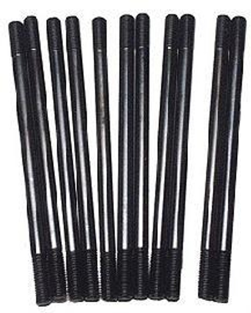 APE Cylinder Studs Kawasaki ZX12 (00-05), set of black engine cylinder studs arranged in a row. APE Cylinder Studs Kawasaki ZX12 (00-05), set of black engine cylinder studs arranged in a row.