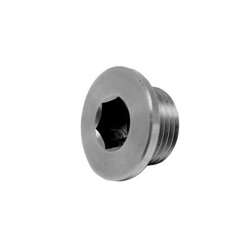 Koso O2 Sensor Bung Plug, metallic cylindrical automotive sensor bung plug with a hexagonal socket for installation. Loading Image