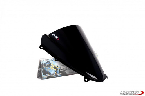 Puig Racing Windscreen Suzuki GSXR1000 (09-16), black tinted motorcycle windscreen with Puig logo, designed for Suzuki GSXR1000 models from 2009 to 2016.