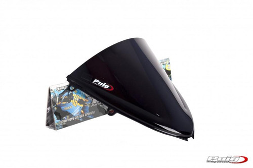 Puig Racing Windscreen Honda CBR1000RR (08-11), black tinted motorcycle windscreen with mounting holes for easy installation.