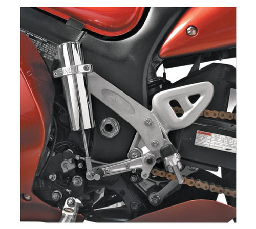 Pingel Easy Shift Electric Shifter Suzuki GSX1300R Hayabusa (99-07), close-up of the aftermarket electric shifter installed on the motorcycle's gear shift lever. Loading Image