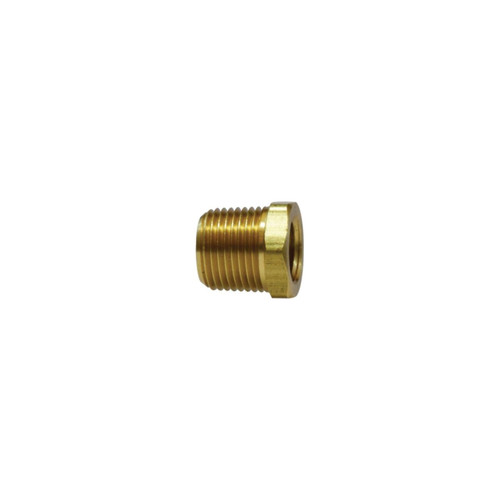 Schnitz Racing Schnitz Fitting Brass Bushing 1/2" NPT Male to 1/8" NPT Female, brass fitting with male and female threaded ends on a white background. Loading Image