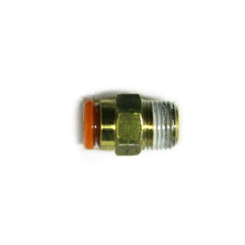 Schnitz Racing Schnitz Fitting Brass Quick Connect 1/8" NPT Male to 1/4" Line, close-up view of a brass quick connect fitting with threaded end and orange seal ring. Loading Image