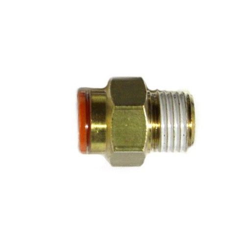 Schnitz Racing Schnitz Fitting Brass Quick Connect 1/4" NPT Male to 3/8" Line, brass quick connect fitting with threaded end and orange sealing ring. Loading Image