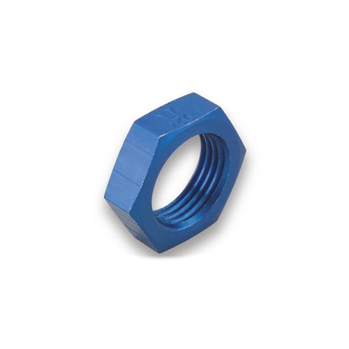 Schnitz Racing Schnitz Fitting Aluminum Bulkhead Nut -3an, blue aluminum fitting with internal threads for secure connection. Loading Image