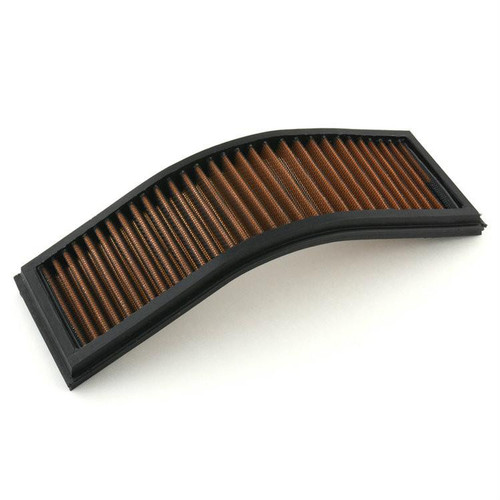 Sprint Filter Sprint Air Filter P08 Kawasaki ZX10R (04-07), motorcycle air filter with a curved shape and orange-brown pleated filtration media. Loading Image