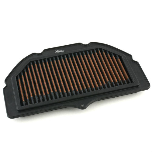 Sprint Filter Sprint Air Filter P08 Suzuki GSXR1000 (05-08), motorcycle air filter with black rubber frame and pleated orange and black filter material. Loading Image