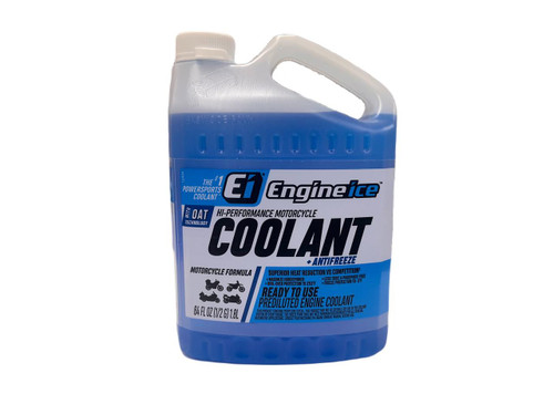 Cycle Logic Engine Ice Coolant, 64 fl oz (1.89 L) bottle with blue liquid for motorcycle engine cooling and antifreeze.