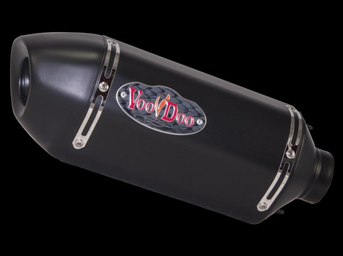 VooDoo Performance Series Exhaust Kawasaki Ninja 650 ER6N/F EX650 (12-16), black motorcycle exhaust muffler with VooDoo logo on black background