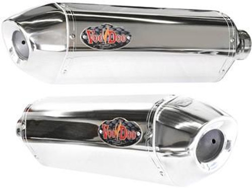 VooDoo Performance Series Slip On Exhaust for Kawasaki ZX14R 2012-2021, polished chrome motorcycle exhaust pipes with VooDoo logo Loading Image