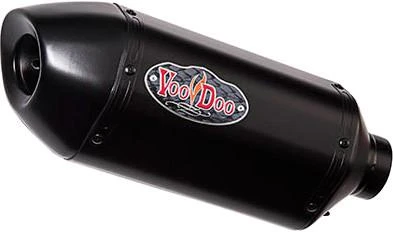 VooDoo Performance Series Slip On Exhaust Yamaha YZF-R6 (06-24), black motorcycle exhaust with VooDoo logo