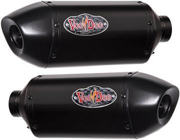 VooDoo Performance Series Slip On Exhaust Yamaha YZF-R1 (09-14), black motorcycle exhaust canisters with logo