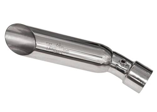 VooDoo Shorty Slip On Exhaust Yamaha YZF-R1 (09-14), chrome metallic motorcycle exhaust pipe with logo