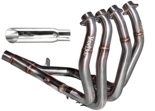 VooDoo Shorty Exhaust Suzuki GSXR1300R Hayabusa (99-21), polished and metallic motorcycle exhaust system with four pipes. VooDoo Shorty Exhaust Suzuki GSXR1300R Hayabusa (99-21), polished and metallic motorcycle exhaust system with four pipes.