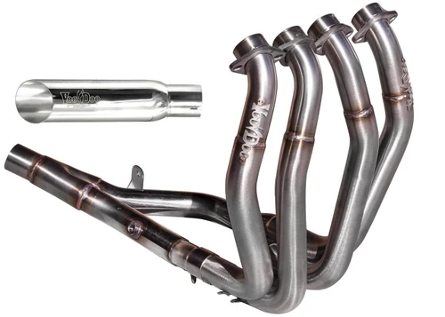 VooDoo Shorty Exhaust Suzuki GSXR1300R Hayabusa (99-20), polished and metallic motorcycle exhaust system with four pipes.