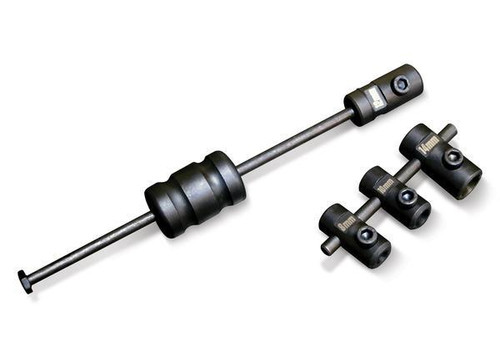 Motion Pro Dowel Pin Puller Set, tool with a long metal shaft and adjustable components for removing dowel pins from machinery. Loading Image