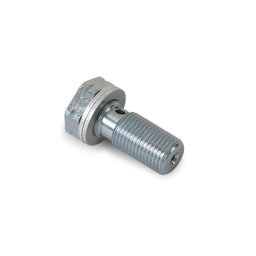 Schnitz Racing Schnitz Banjo Bolt M10x1.0, metal automotive part with threaded end for fluid connections. Loading Image
