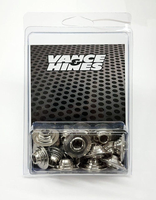 Vance & Hines Titanium Retainers Suzuki Hayabusa (99-26), titanium retainers in clear plastic packaging with Vance & Hines branding. Vance & Hines Titanium Retainers Suzuki Hayabusa (99-26), titanium retainers in clear plastic packaging with Vance & Hines branding.